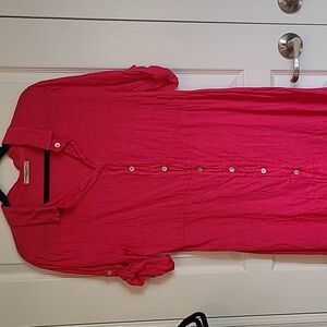 100% Linen Pink Button Down Dress